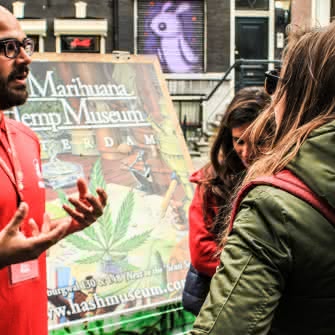 The Alternative Tour group in front of the Hash Marihuana & Hemp Museum in Amsterdam 