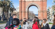 looking at the arc de triomf during the barcelona bike tour