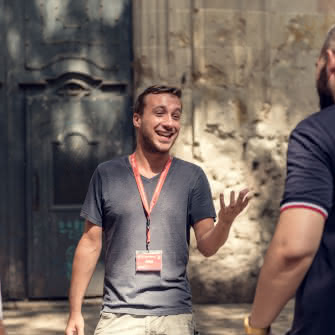 Free Tour Guide and Two Free Tour Guests in the Gothic Quarter
